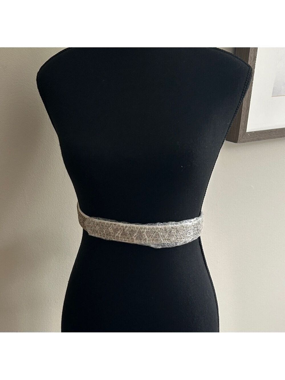 White House Black Market Textured Silver cream and white Belt
